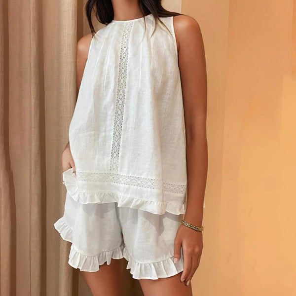 Dahlia Ruffled Trim Sleeveless Shorts  Set