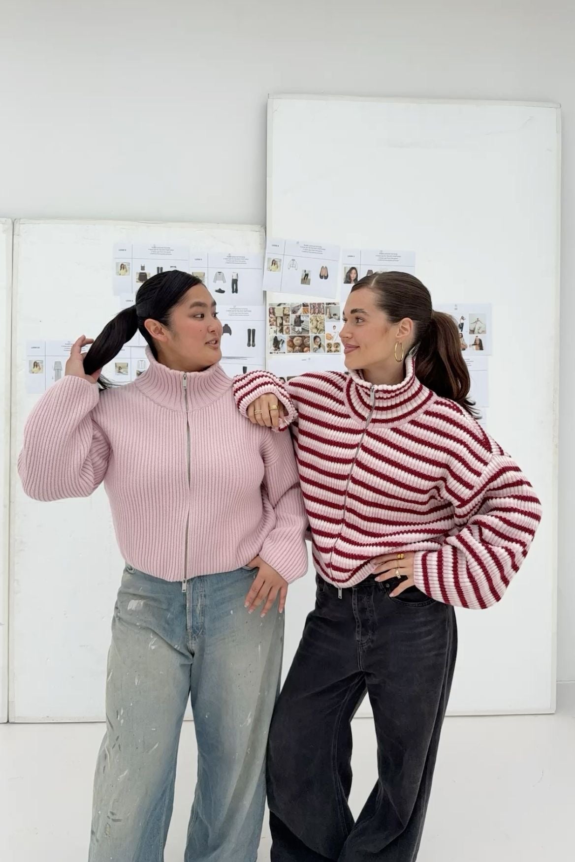 Daniela oversize-striktrøje i rib med lynlås