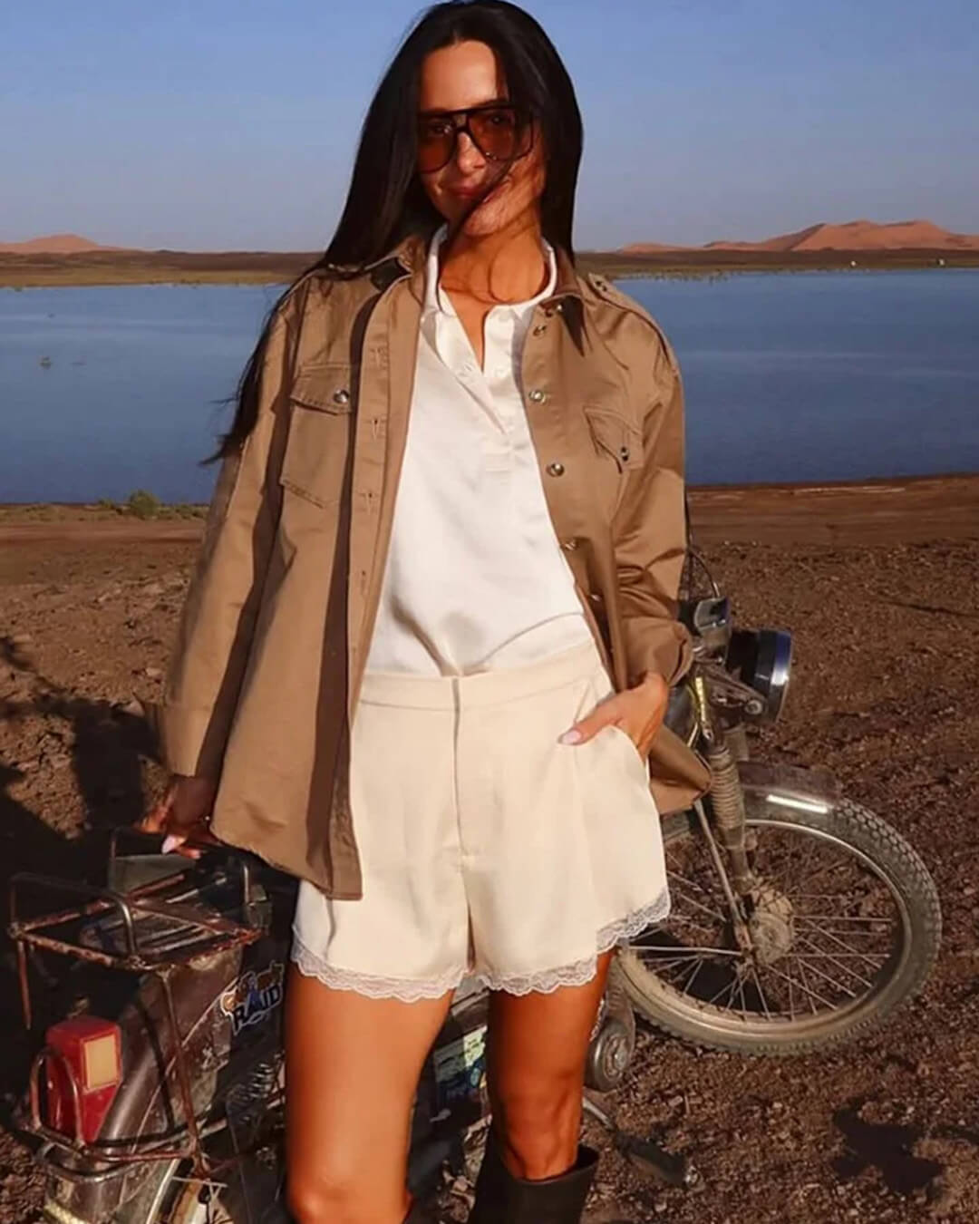 Davina satinminishorts med høj talje