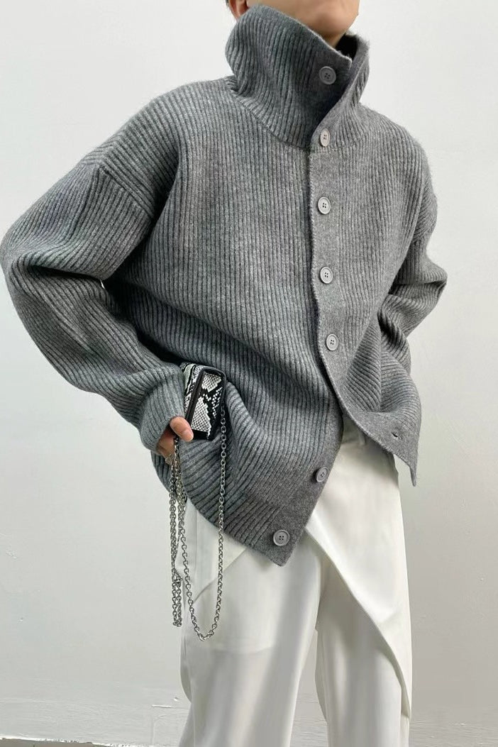 Donna ribstrikket cardigan med høj hals