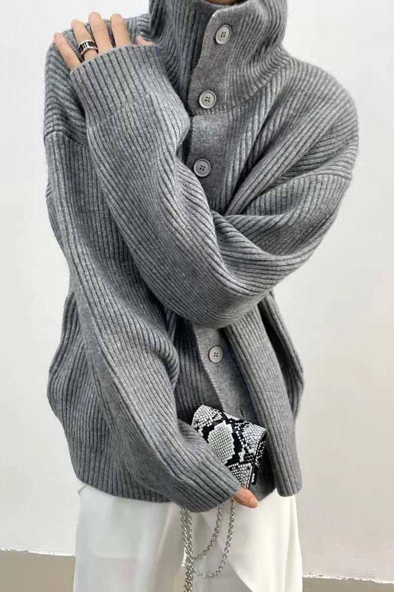 Donna ribstrikket cardigan med høj hals
