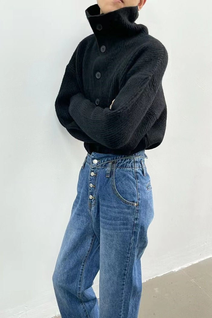 Donna ribstrikket cardigan med høj hals
