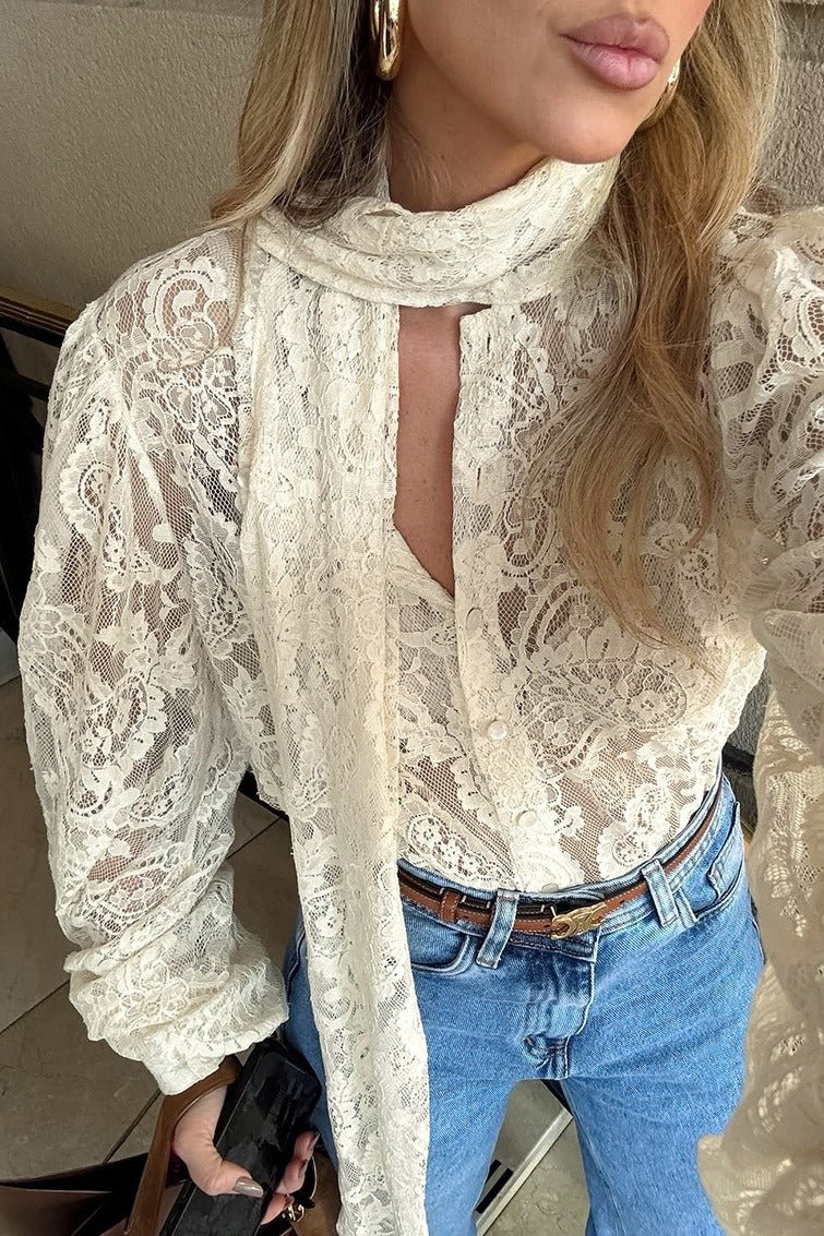 Dunja transparent blondebluse med bindebånd