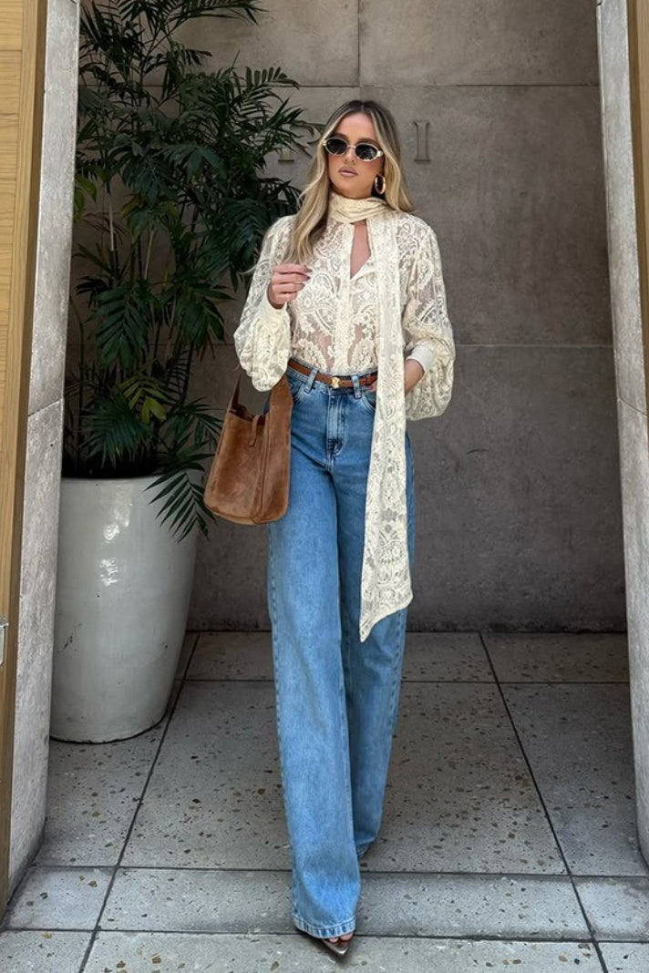 Dunja transparent blondebluse med bindebånd