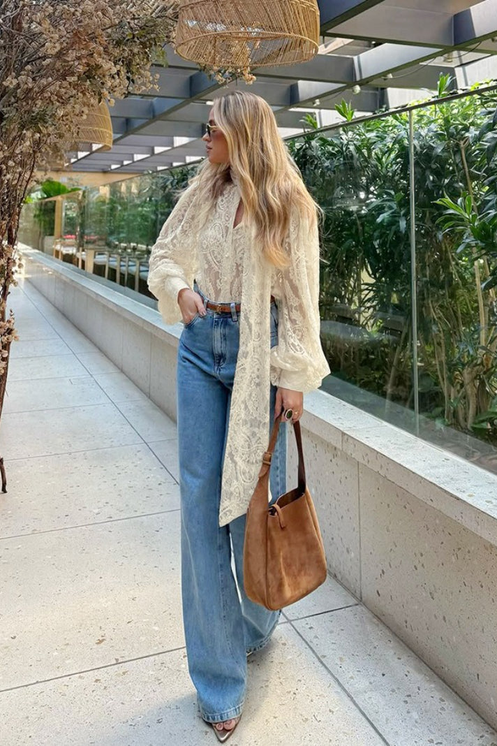 Dunja transparent blondebluse med bindebånd