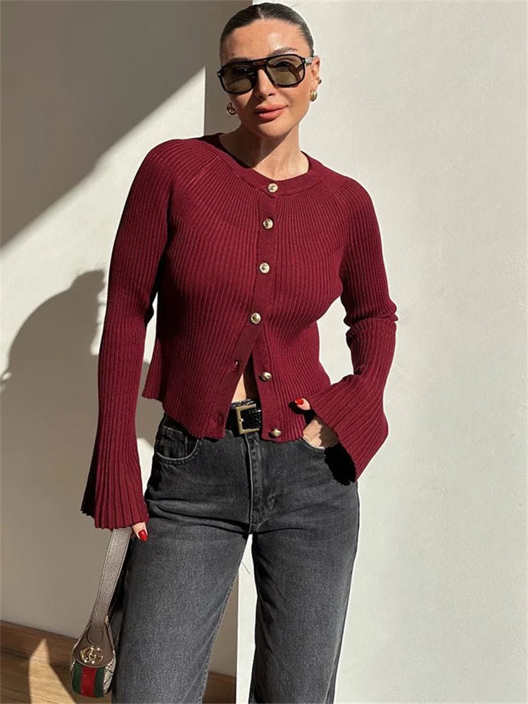 Eloisa ribstrikket cardigan med lange ærmer