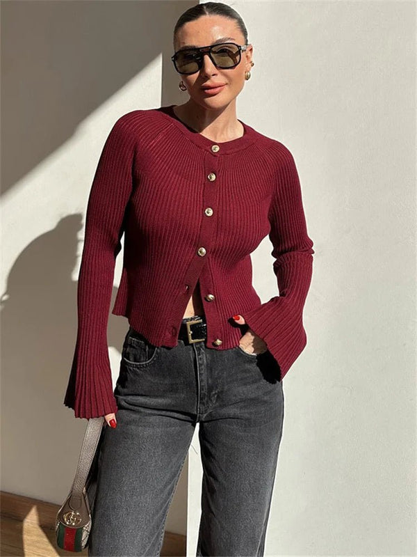 Eloisa ribstrikket cardigan med lange ærmer