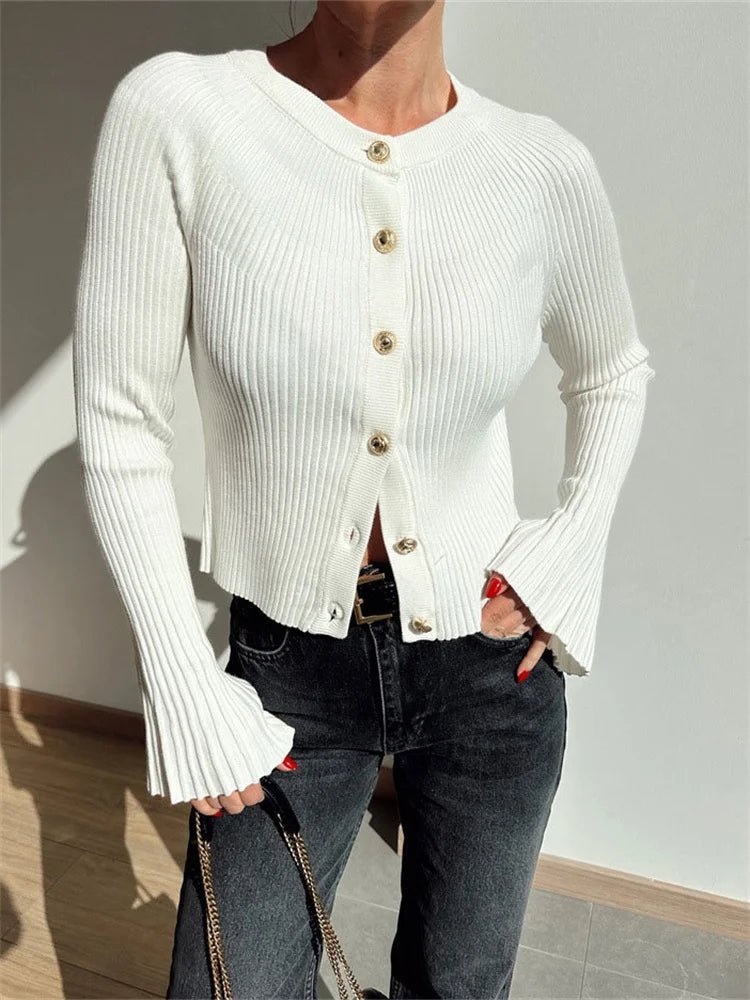 Eloisa ribstrikket cardigan med lange ærmer