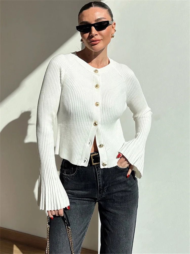 Eloisa ribstrikket cardigan med lange ærmer