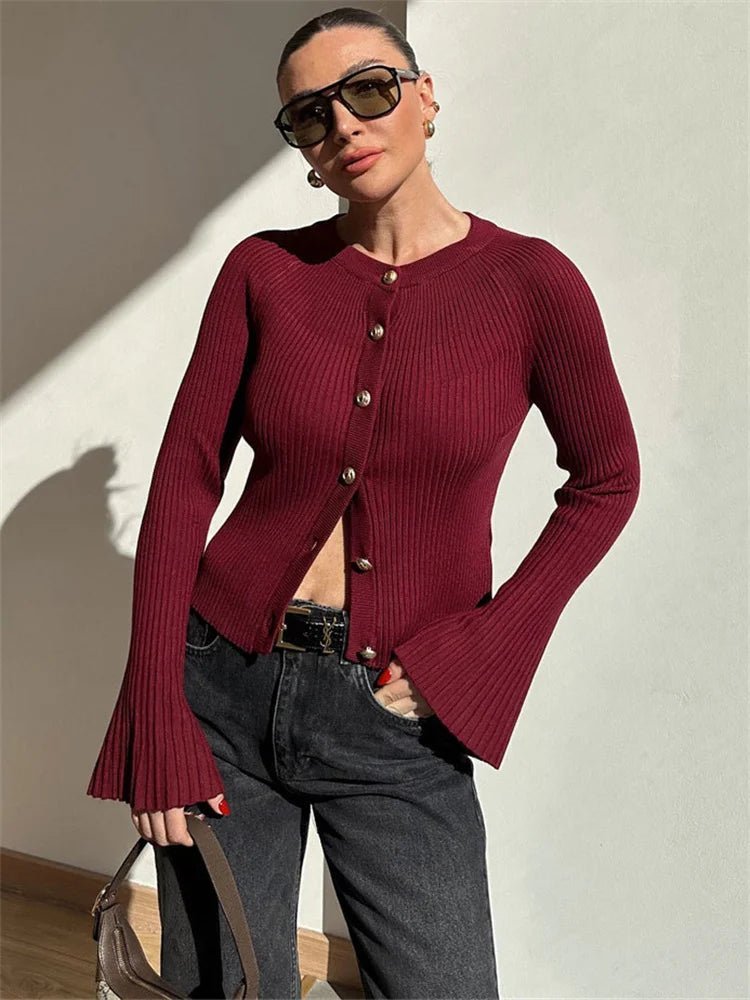 Eloisa ribstrikket cardigan med lange ærmer