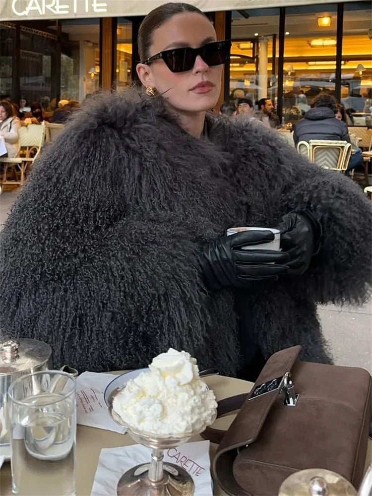 Elsie Kort frakke i fluffy imiteret pels
