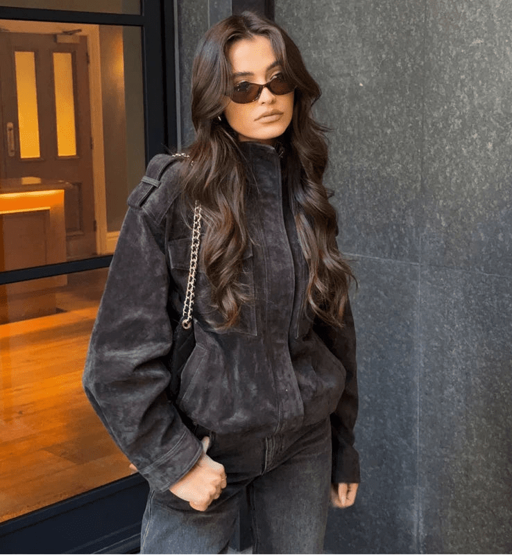 Elyssa Suede Bomber Jacket