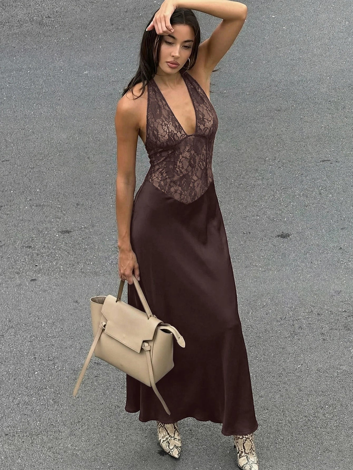Emily Halter Backless Lace Patchwork Dress