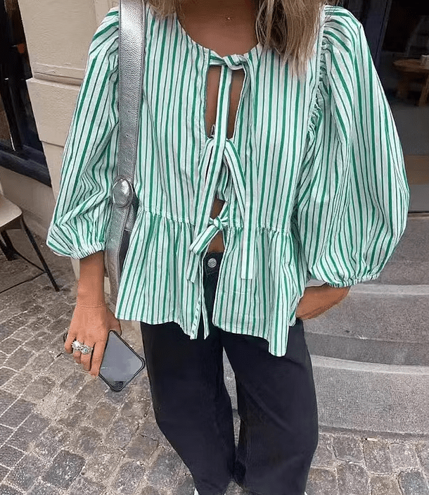 Emma stribet bluse med pufærmer