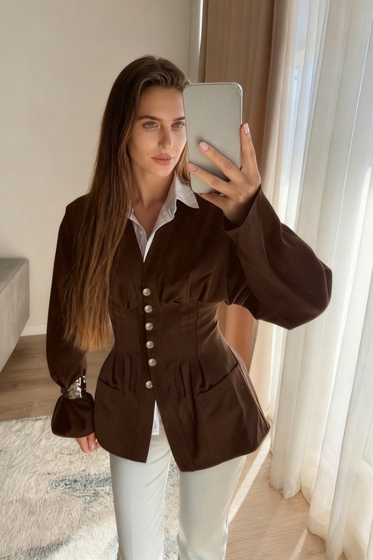 Fiona plisseret, figursyet vintageblazer med markeret talje