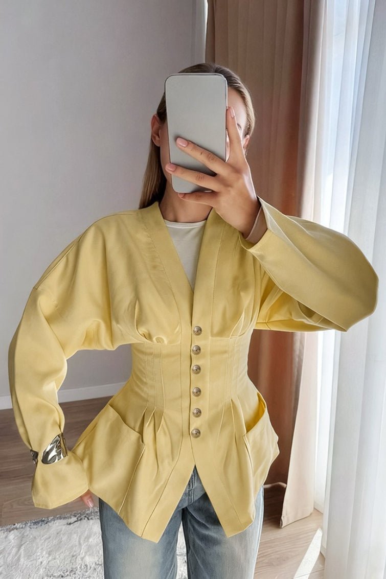 Fiona plisseret, figursyet vintageblazer med markeret talje