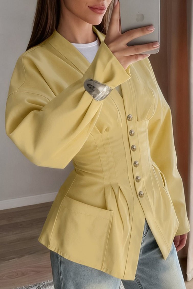 Fiona plisseret, figursyet vintageblazer med markeret talje