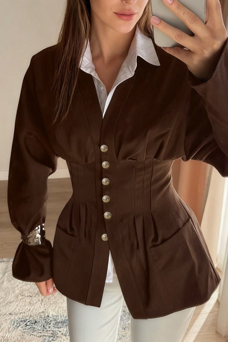 Fiona plisseret, figursyet vintageblazer med markeret talje