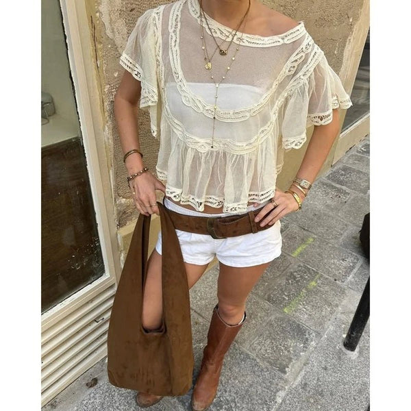 Genevra gennemsigtig chiffonbluse