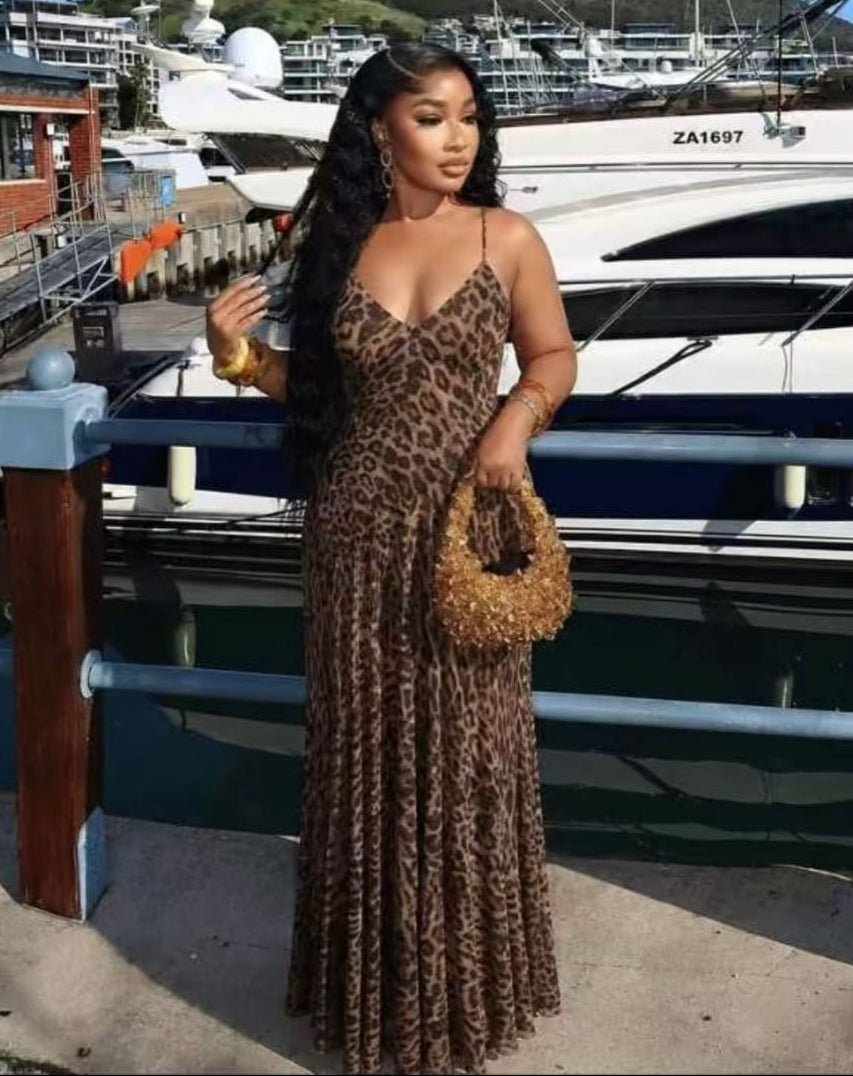 Hannah maxikjole med leopardmønster og stropper