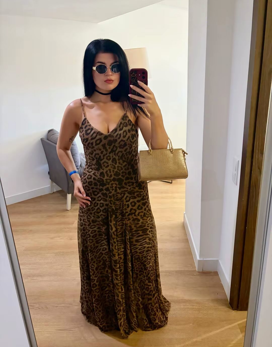 Hannah maxikjole med leopardmønster og stropper