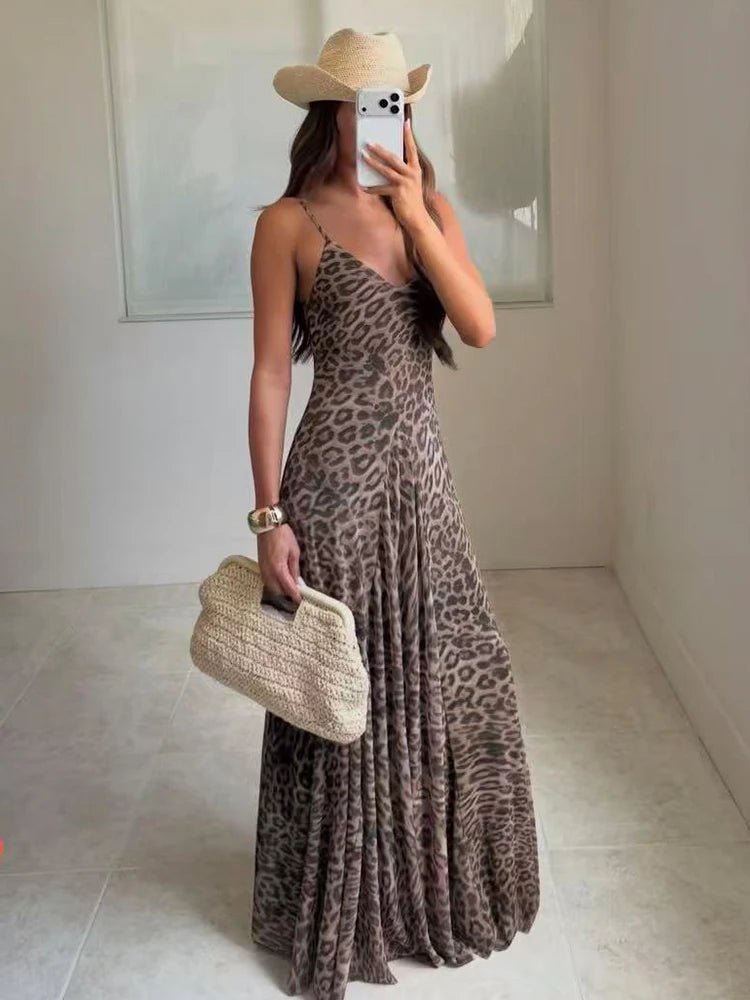Hannah maxikjole med leopardmønster og stropper