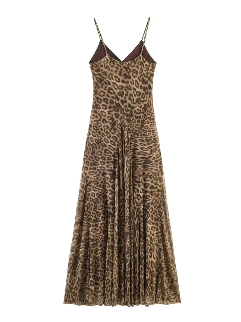 Hannah maxikjole med leopardmønster og stropper