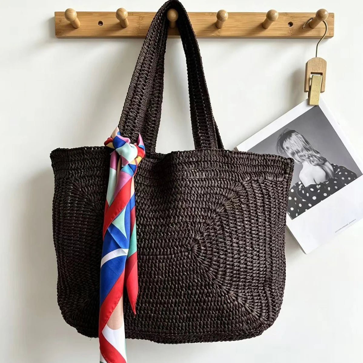 Hannie boheme-shopper i flettet strå til stranden