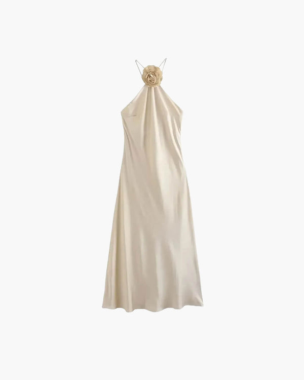 Harper satinhmaxikjole med halterneck