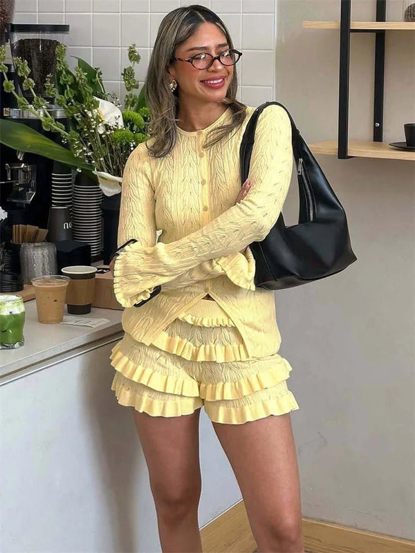 Isabel Ruffled Knit Shorts Set