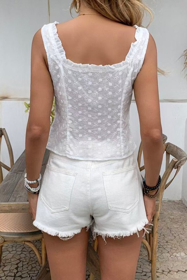 Janna blomstret jacquard- og blondetanktop