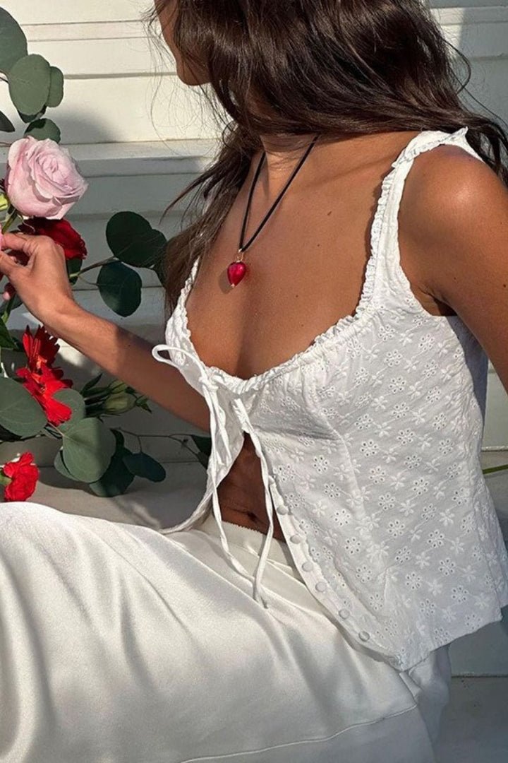 Janna blomstret jacquard- og blondetanktop