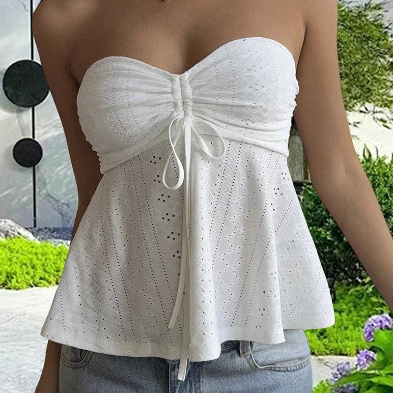Jasmine bandeau-top med broderie anglaise