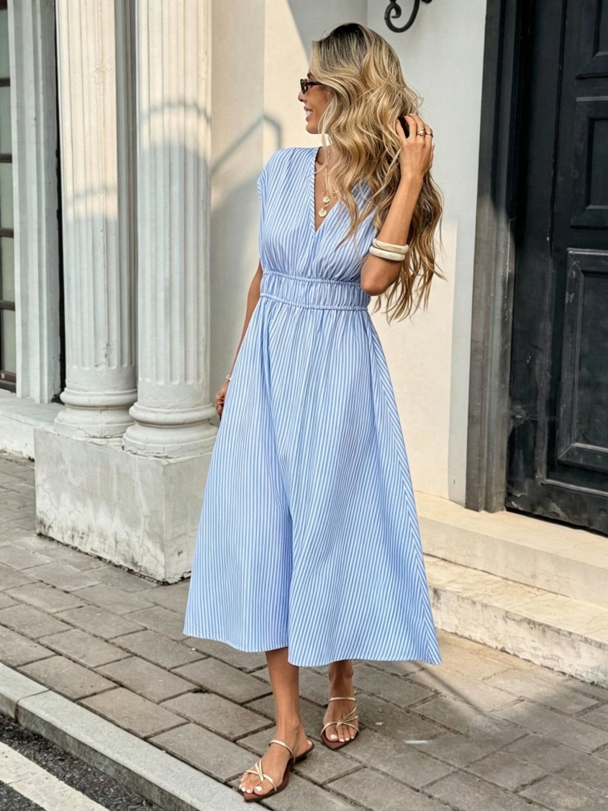 Jessica stribet empire-maxi-kjole