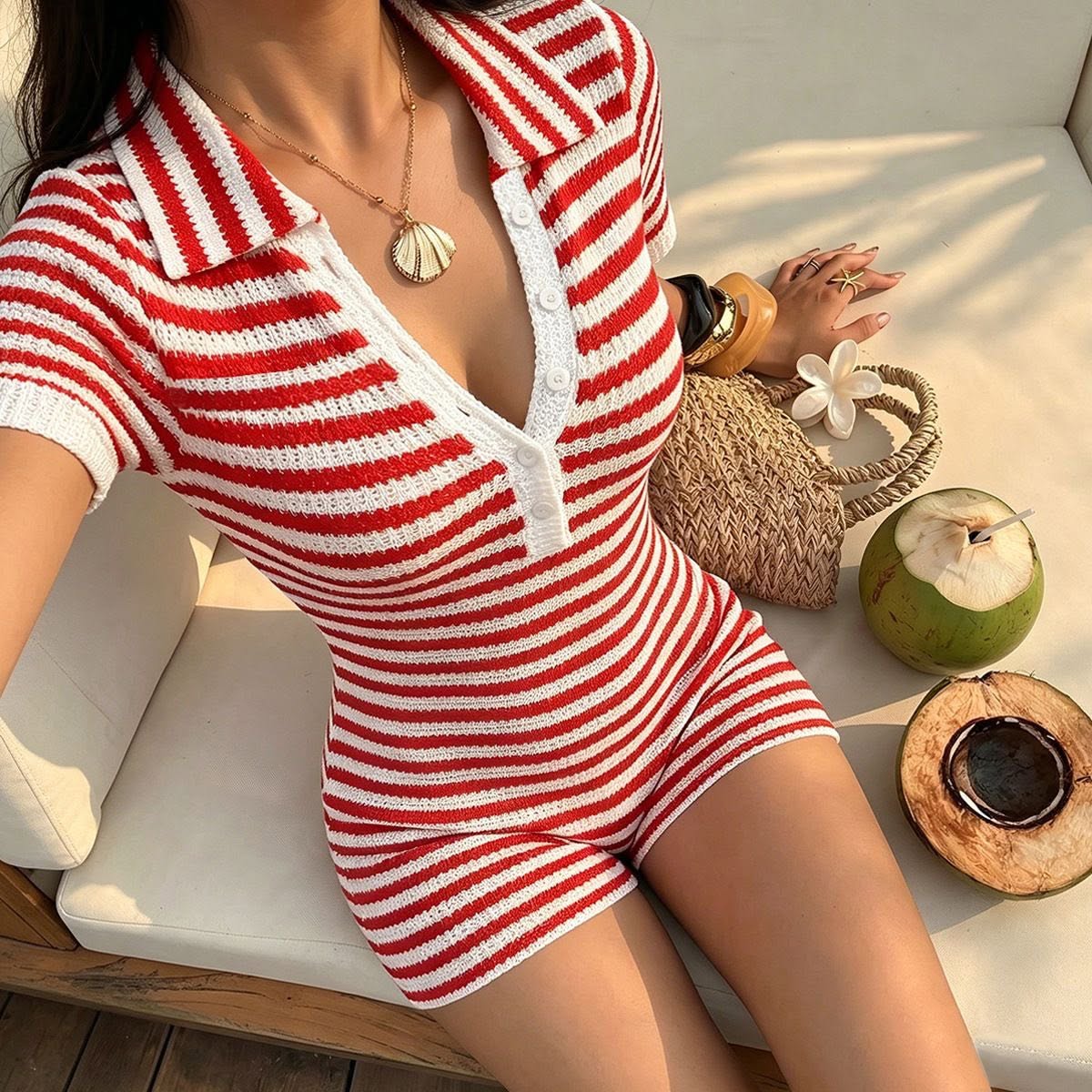 Jessica stribet strikket jumpsuit