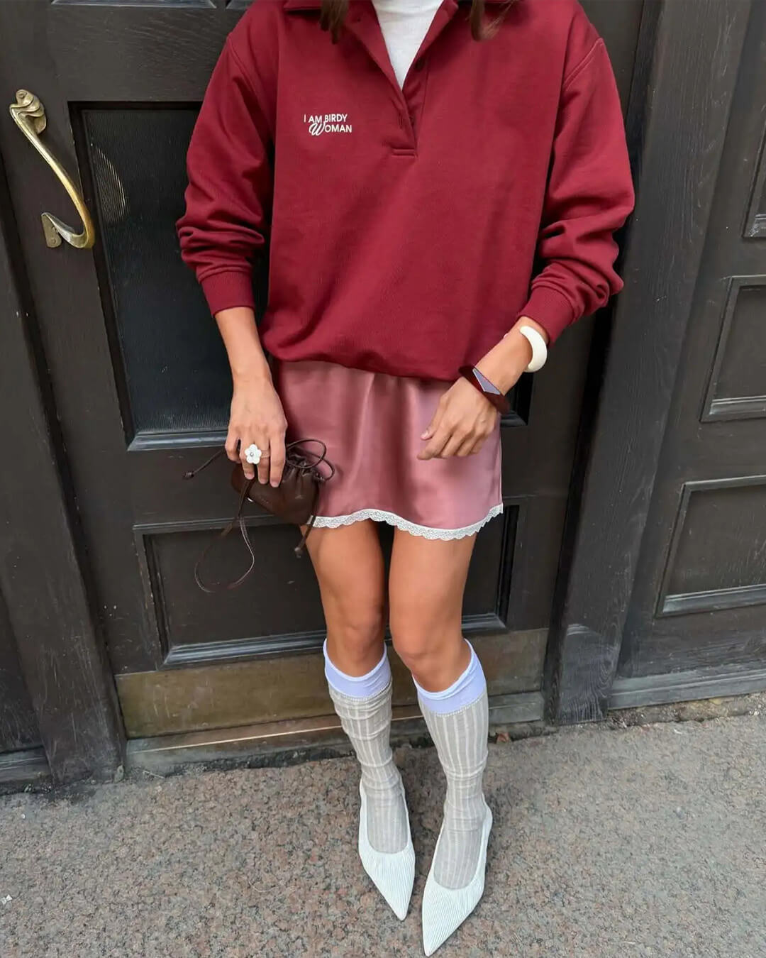 Johana satin-mininederdel med blondekant