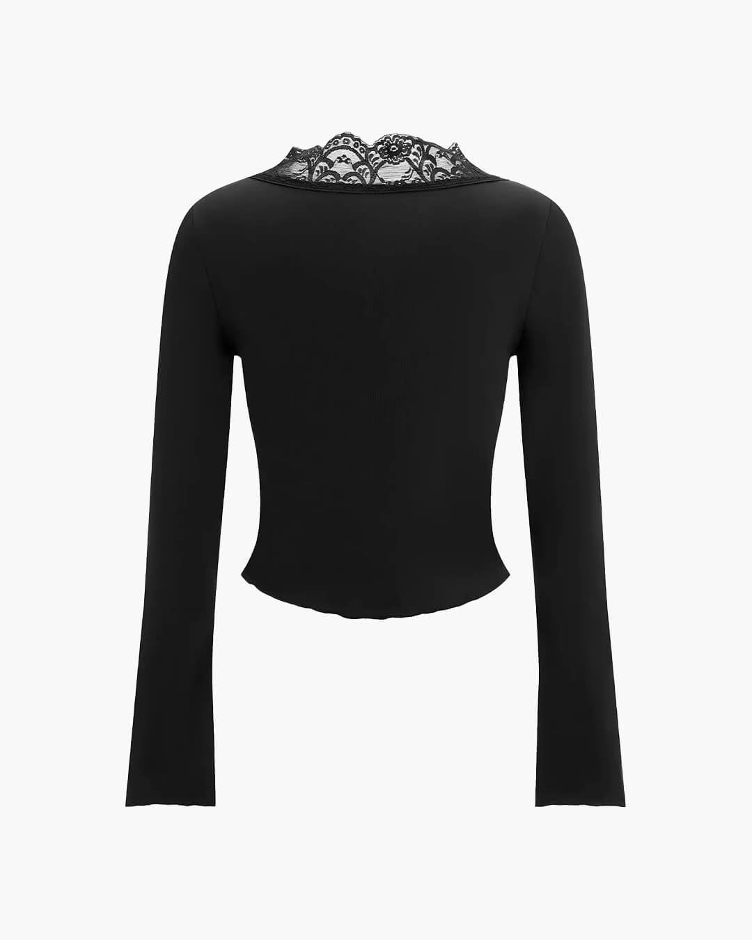 Julia langærmet bluse med blondekant