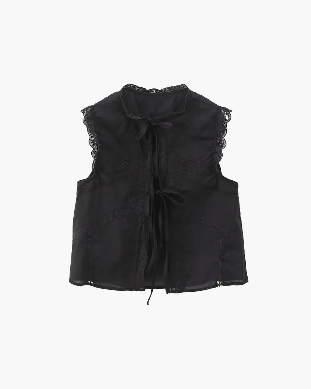 Juvie bluse med broderet blondekant