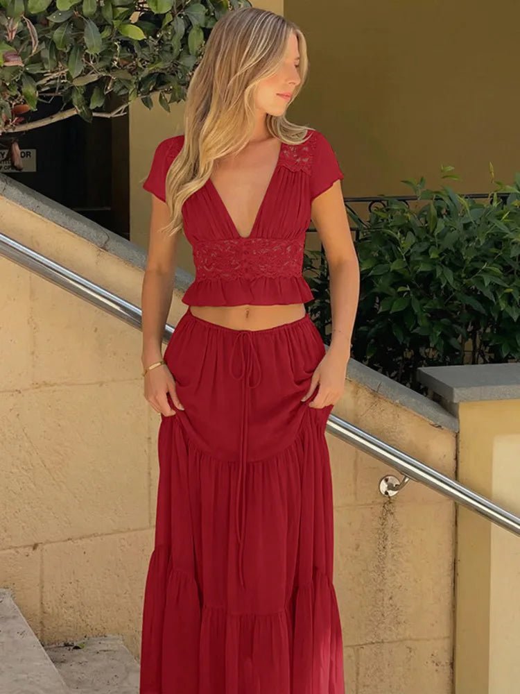 Katerina sæt med blondetop og chiffon-nederdel