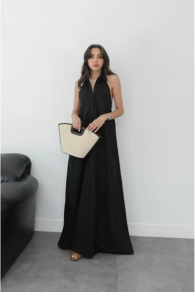 Kaya elegant maxikjole med halterneck