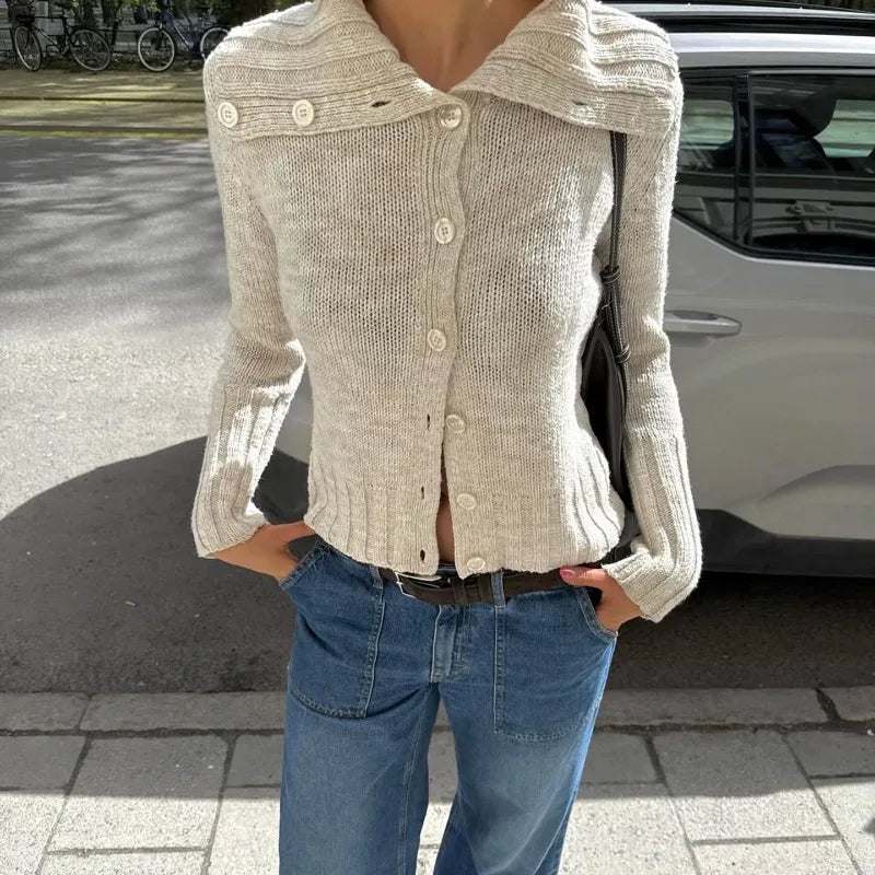 Hanne-strikcardigan med bred krave