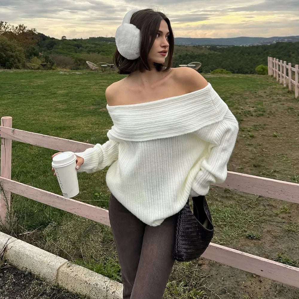 Lina off-shoulder-sweater i ribstrik