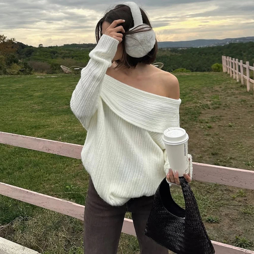 Lina off-shoulder-sweater i ribstrik
