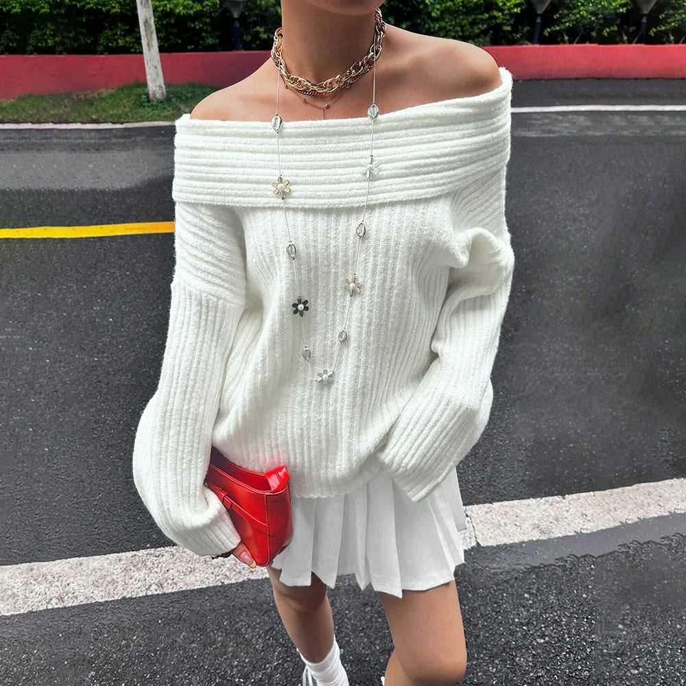 Lina off-shoulder-sweater i ribstrik