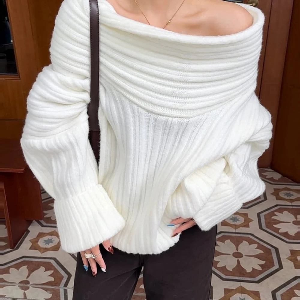 Lina off-shoulder-sweater i ribstrik