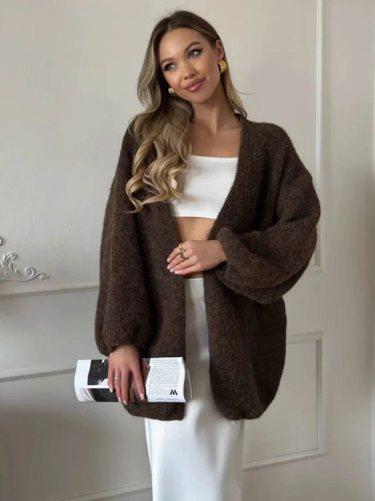 Willa oversized cardigan i børstet strik