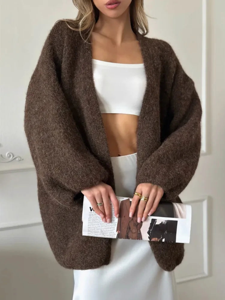 Willa oversized cardigan i børstet strik
