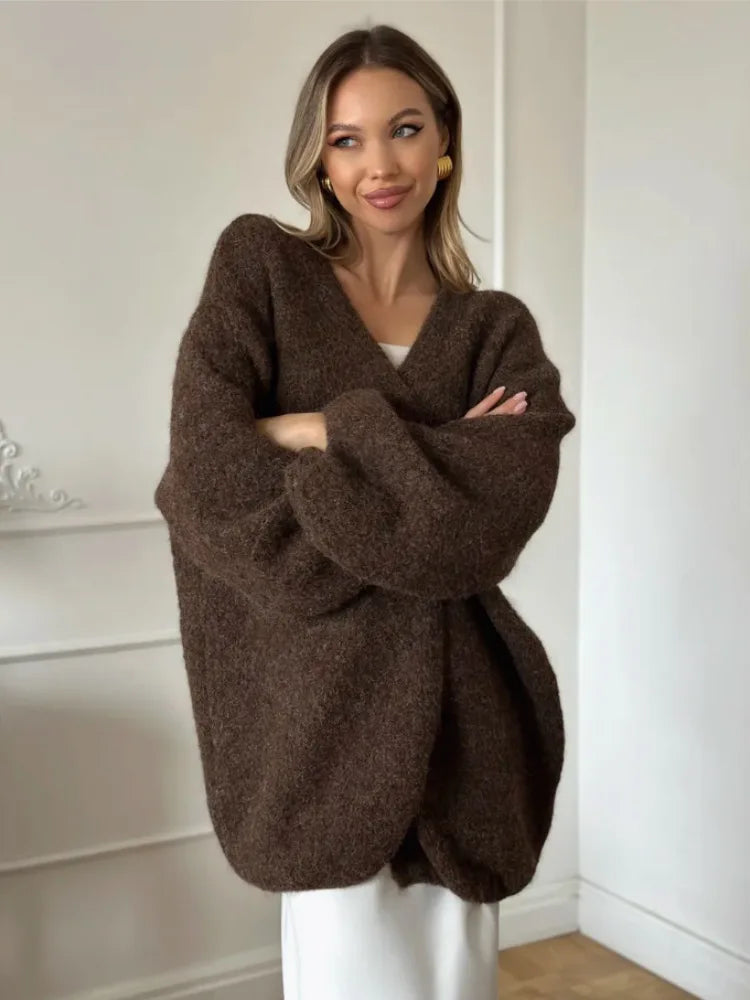 Willa oversized cardigan i børstet strik