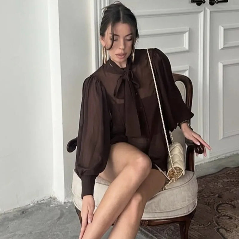 Flavia gennemsigtig sløjfebluse