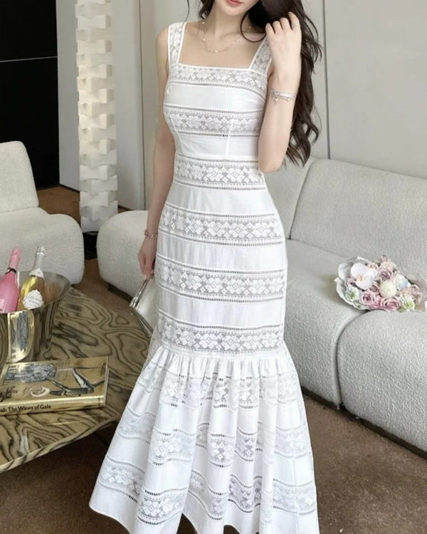Laura Embroidered Lace Fishtail Dress
